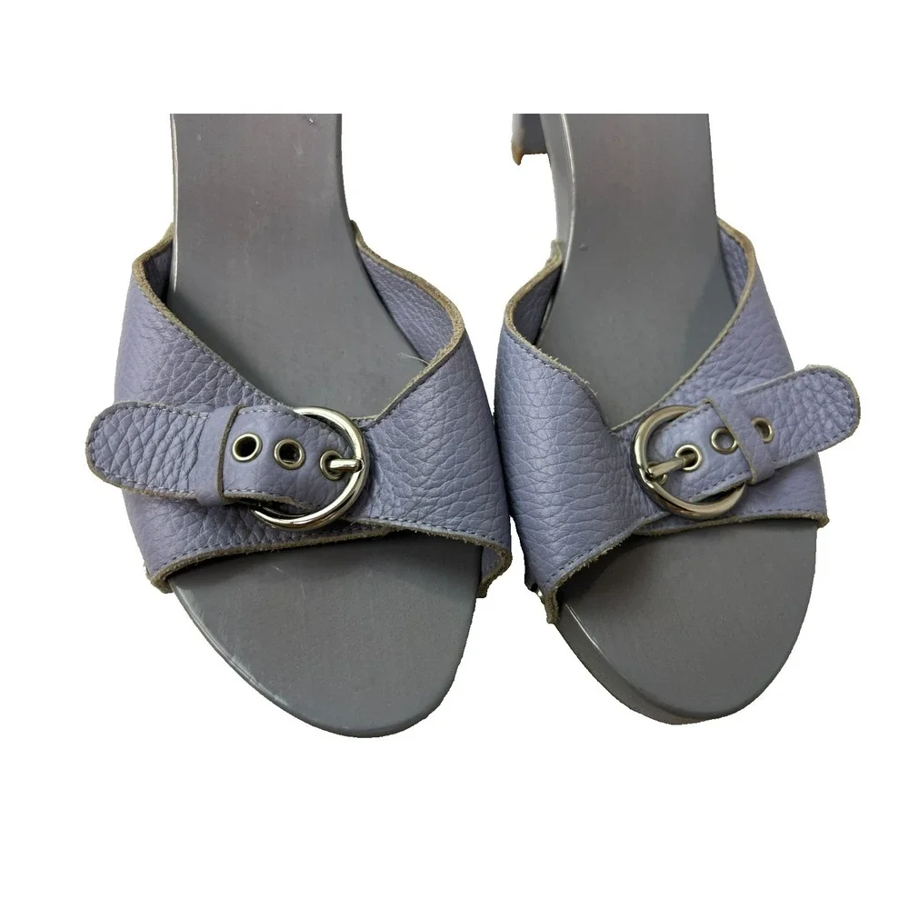 Burberry Lilac Slide Buckle Sandal Leather & Patent Covered 3 in Heel‎ SZ 38/7.5